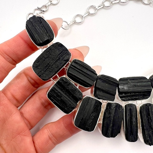 925 Natures Shield Black Tourmaline GODDESS Collar Bib Necklace - Picture 3 of 9